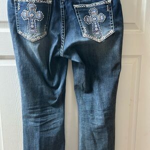 Grace Blue Boot Cut Jeans with Cross Embellishments
